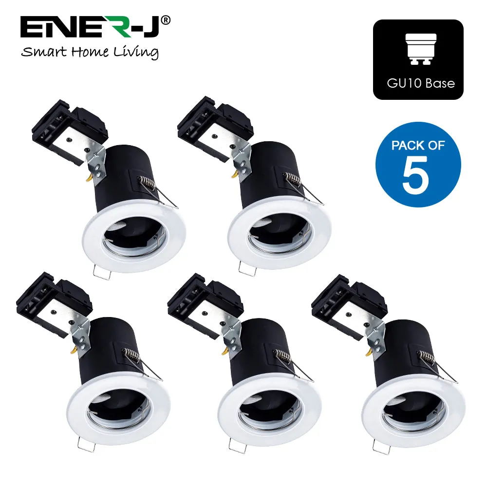 Pack of 5 Units GU10 Downlight Fitting Fire Rated for Recessed Mounting White Bezel, White Ring with Circular Design, Modern Look in your Kitchen, Bathroom, Laundry and Living Room