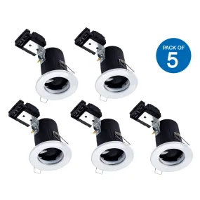 Pack of 5 Units GU10 Downlight Fitting Fire Rated for Recessed Mounting White Bezel, White Ring with Circular Design, Modern Look in your Kitchen, Bathroom, Laundry and Living Room