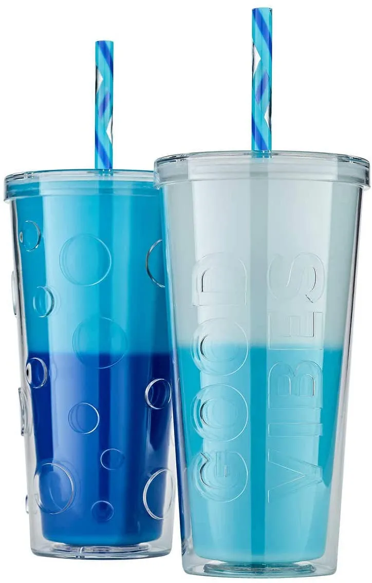 Parker Lane Color Changing Double Wall Straw Tumblers, 22OZ (White & Blue available)