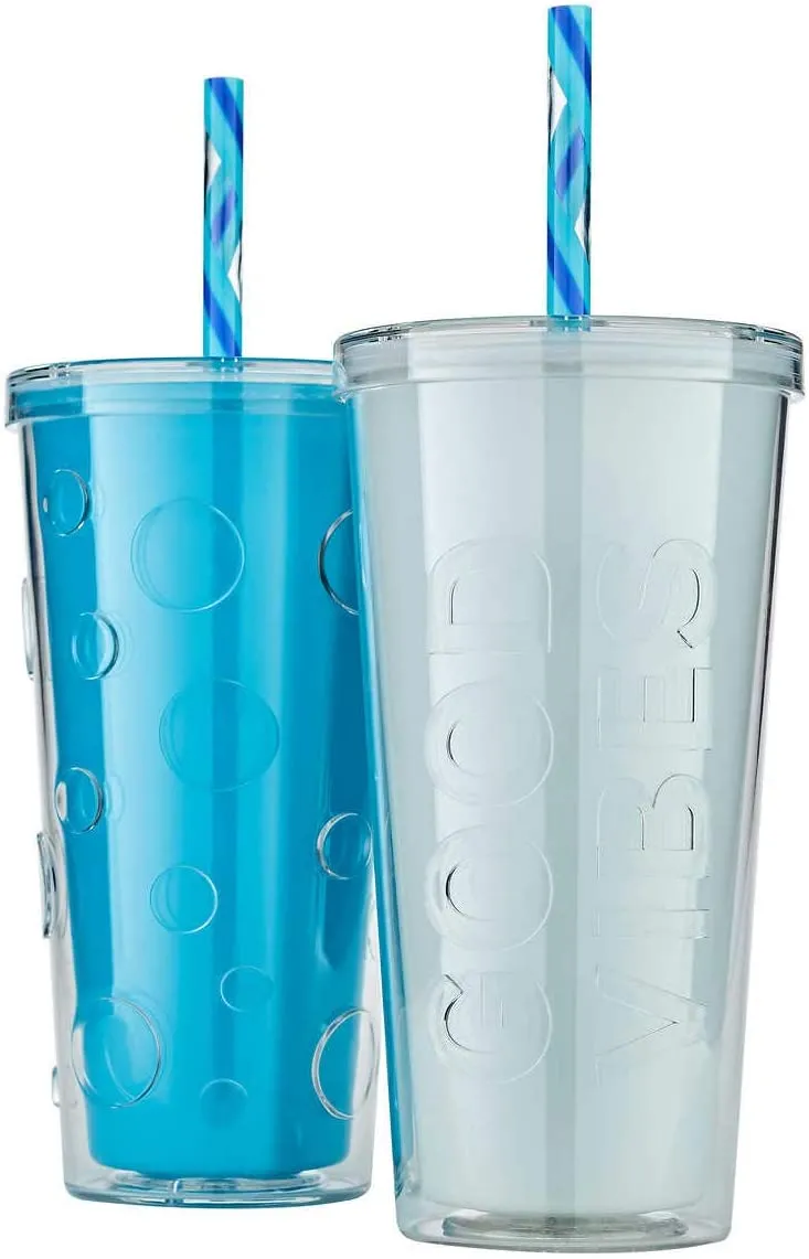 Parker Lane Color Changing Double Wall Straw Tumblers, 22OZ (White & Blue available)