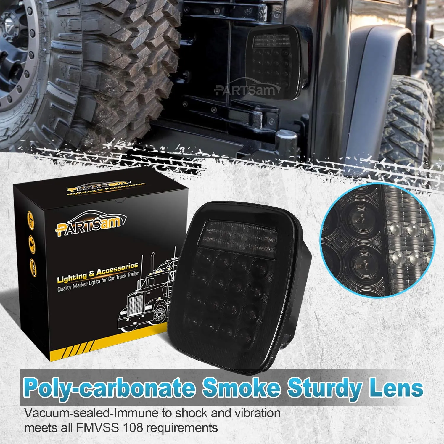 Partsam Smoked Square LED Signal Tail Lights for Jeep