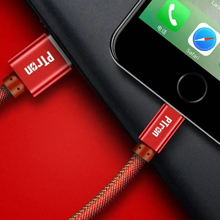 PTron Indigo 2A 3 In 1 Sync Charging Cable Jeans Cloth USB Data Cable For Smartphones (Red)