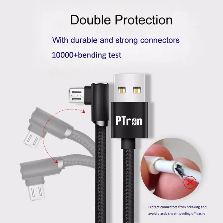 PTron Solero Lite 2A Data Cable L Shape Charging Cable For Android Smartphones (Black)