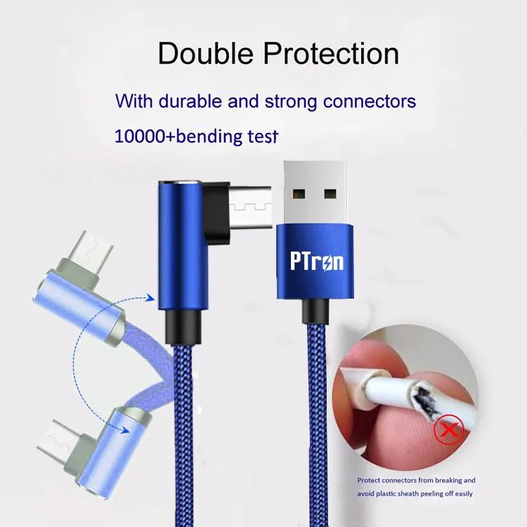 PTron Solero Lite 2A Data Cable L Shape Charging Cable For Android Smartphones (Blue)