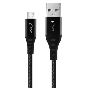 pTron Solero MB301 3A Micro USB Data & Charging Cable, Made in India, 480Mbps Data Sync, Strong & Durable 1.5 m Nylon Braided USB Cable for Micro USB Devices - (Black)