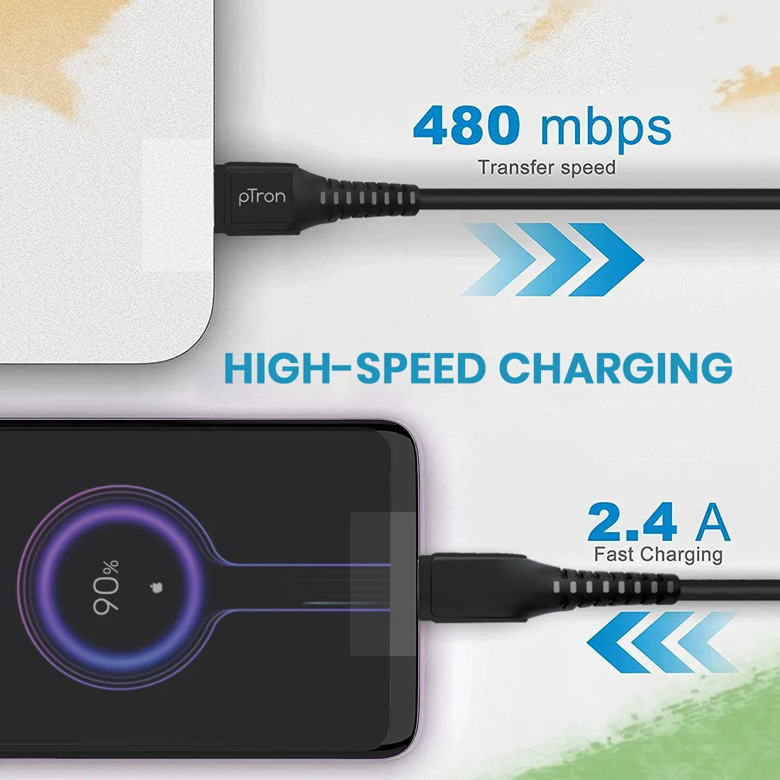 pTron Solero T241 2.4A Type-C Data & Charging USB Cable, Made in India, 480Mbps Data Sync, Durable 1 mUSB Cable for Type-C USB Devices - (Black)