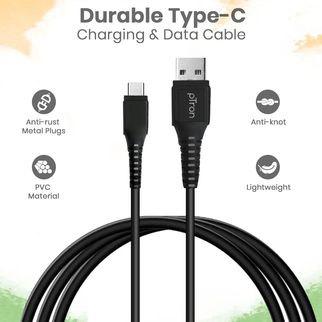 pTron Solero T241 2.4A Type-C Data & Charging USB Cable, Made in India, 480Mbps Data Sync, Durable 1 mUSB Cable for Type-C USB Devices - (Black)