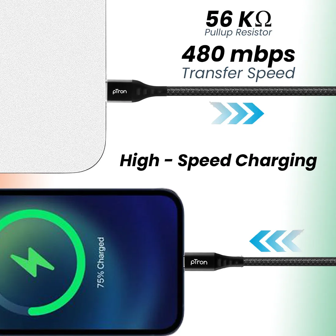 pTron Solero TB301 3A Type-C Data & Fast Charging Cable, Made in India, 480Mbps Data Sync, Strong & Durable 1.5 m Nylon Braided USB Cable for Type-C Devices - (Black)