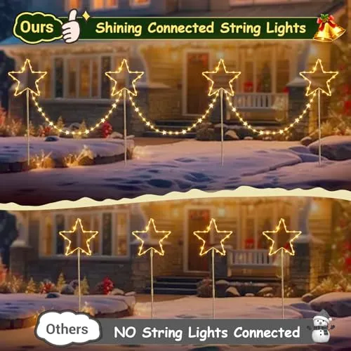 Quntis 4 Pack LED Christmas Pathway Lights Christmas Star Lights Battery Powered Garden Stake Lights with Colour Changing 8 Modes Timer IP65 Waterproof for Xmas Holiday Path Yard Lawn Decoration