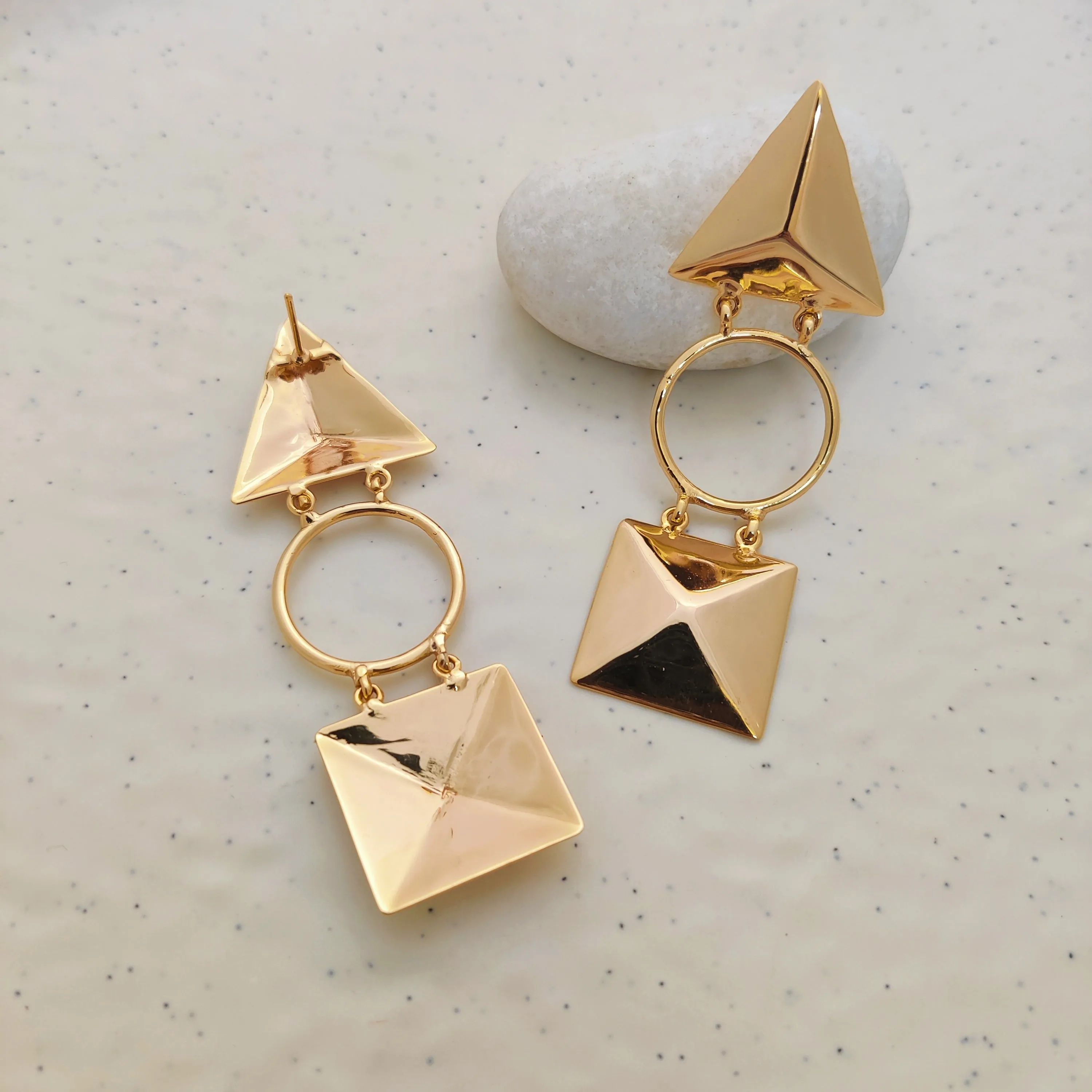 "Trisquare Circle" Earrings