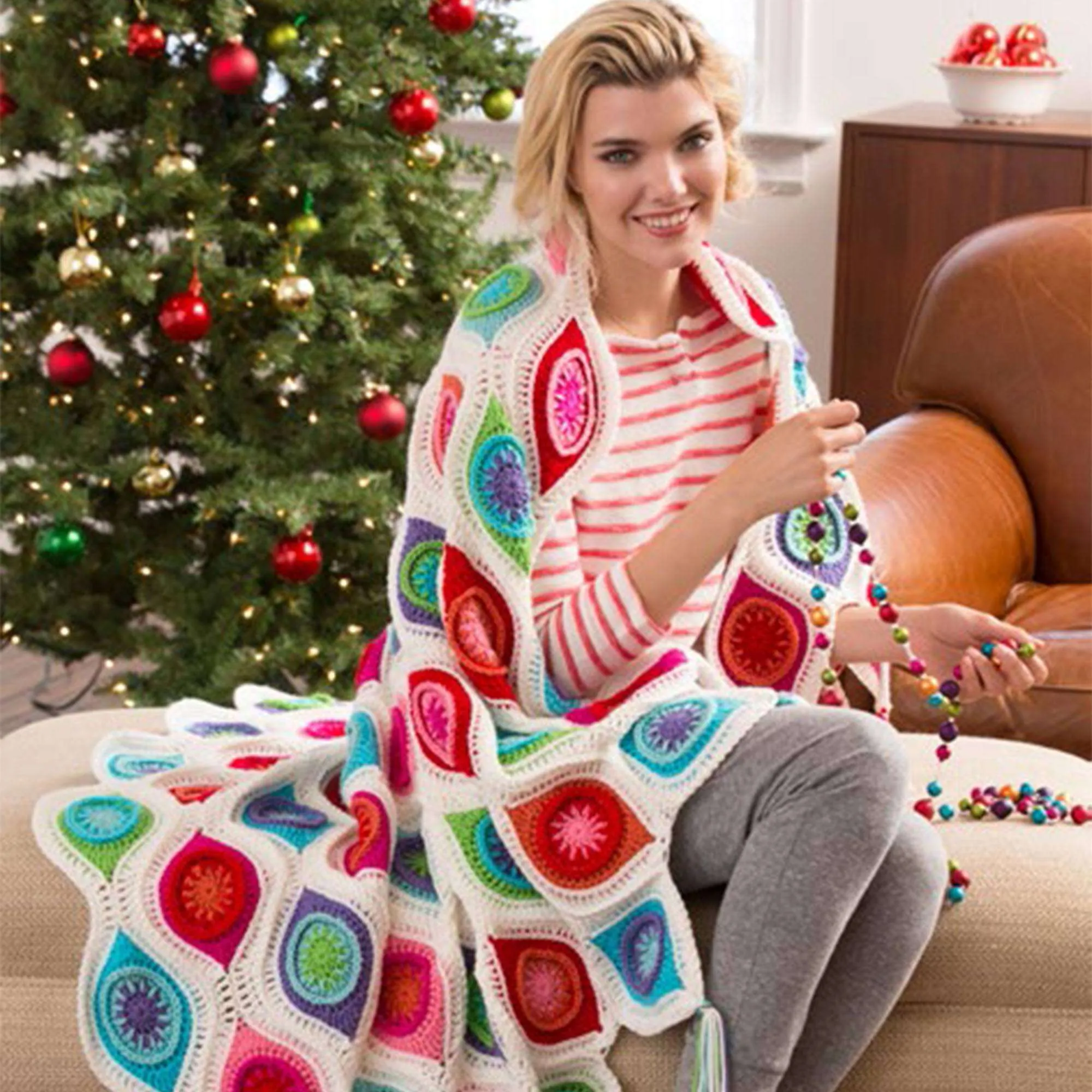 Red Heart Crochet Retro Ornament Throw
