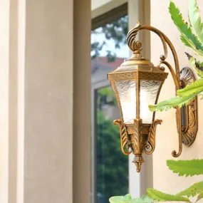 Retro Aluminium Hexagon Outdoor Wall Mount Light with Textured Glass Shade