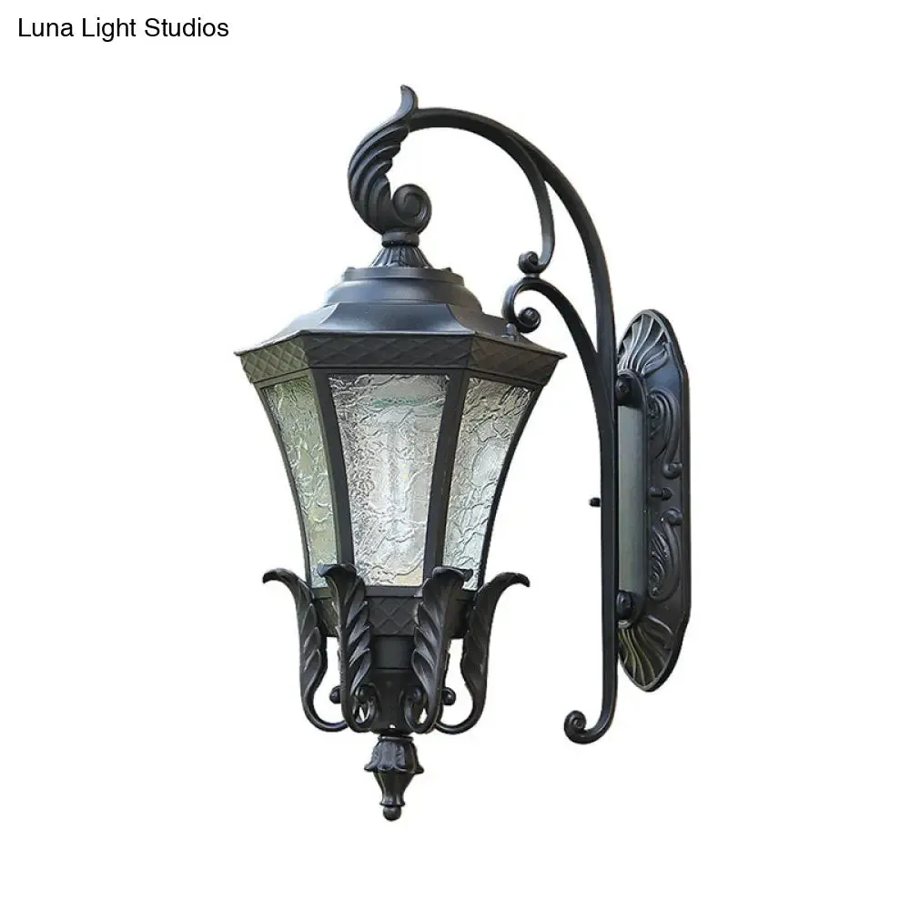 Retro Aluminium Hexagon Outdoor Wall Mount Light with Textured Glass Shade
