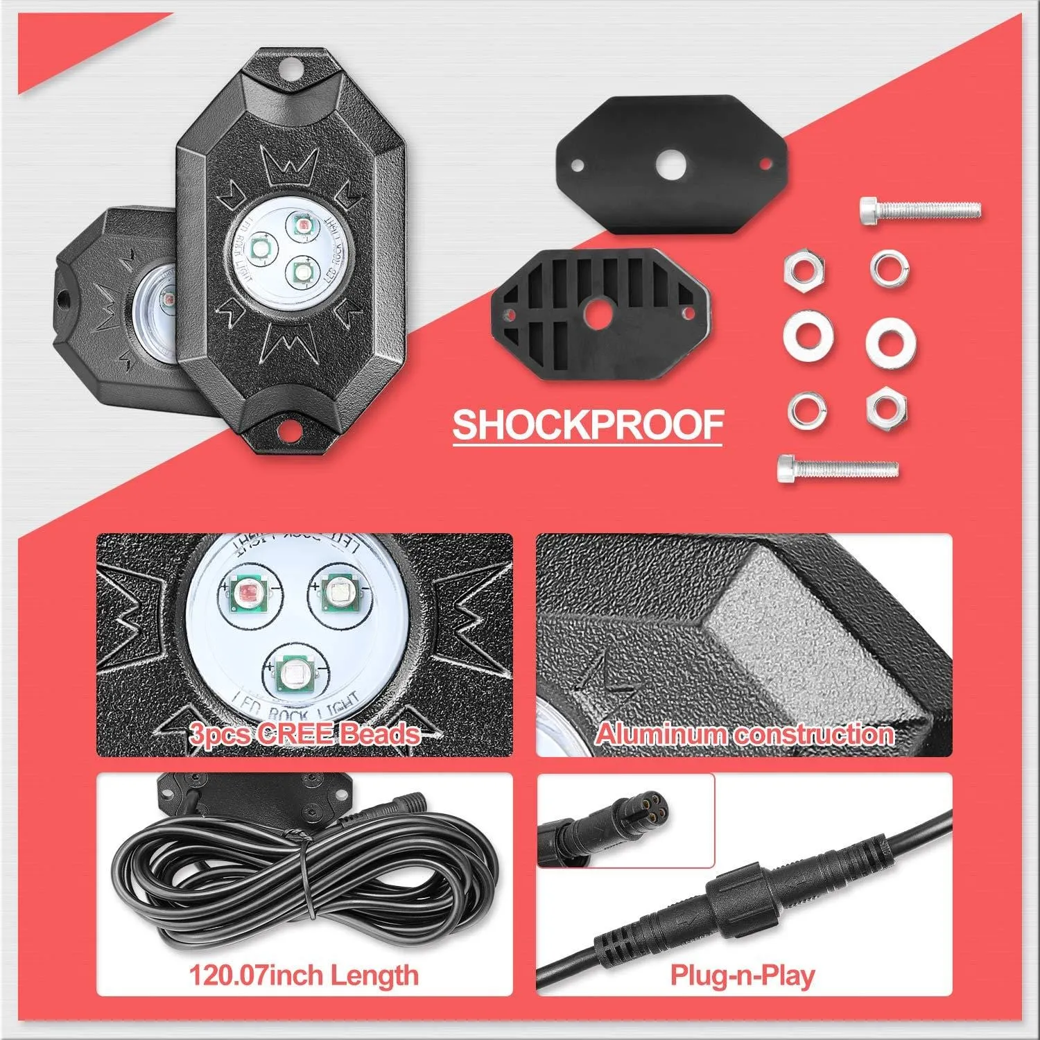 RGB LED Rock Lights, 6 Pod Lights SWATOW 4x4 Multicolor Neon LED Lights w/Bluetooth Control Underglow Trail Rig Lights Wheel Rock Lights for Truck Jeep Car ATV UTV RZR