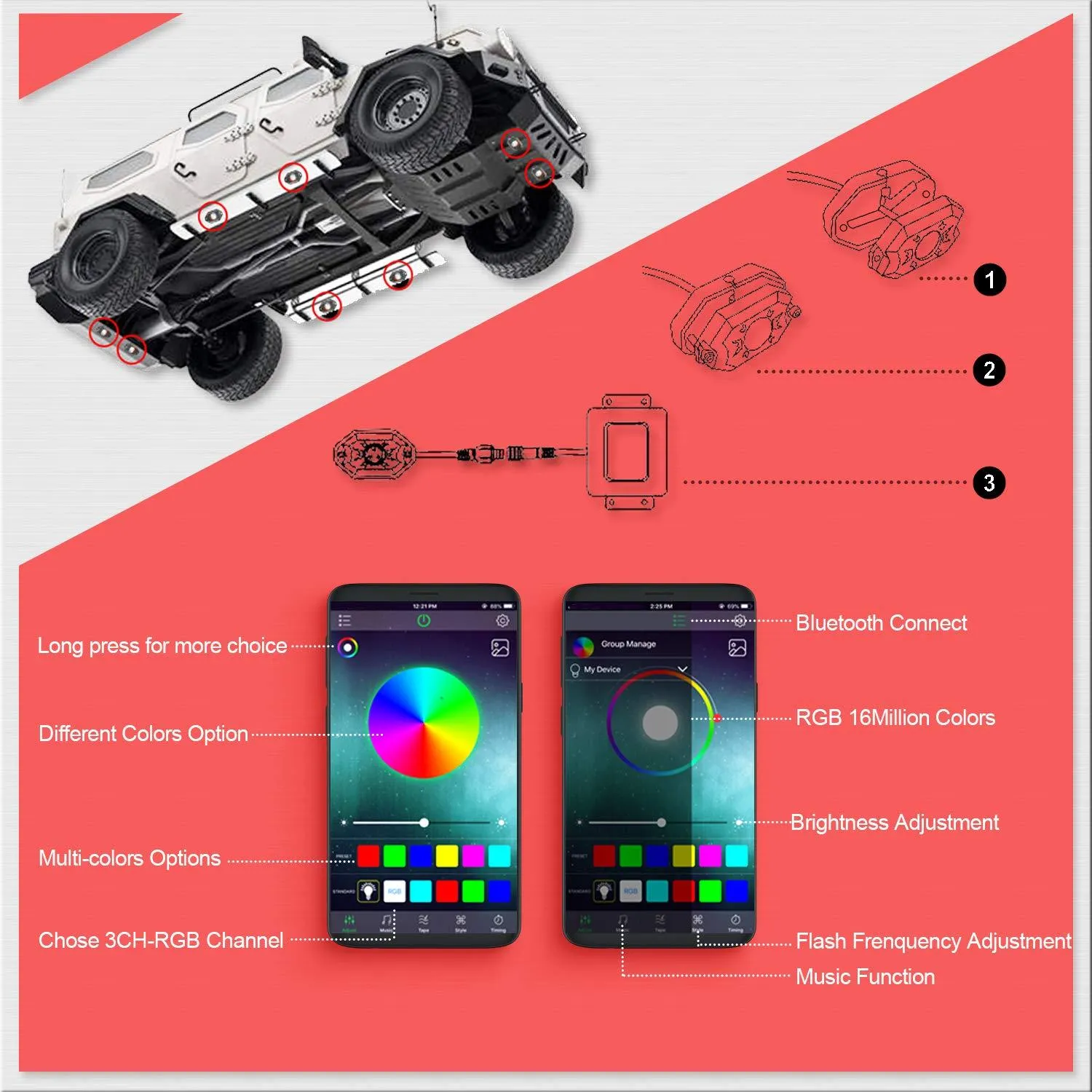 RGB LED Rock Lights, 6 Pod Lights SWATOW 4x4 Multicolor Neon LED Lights w/Bluetooth Control Underglow Trail Rig Lights Wheel Rock Lights for Truck Jeep Car ATV UTV RZR