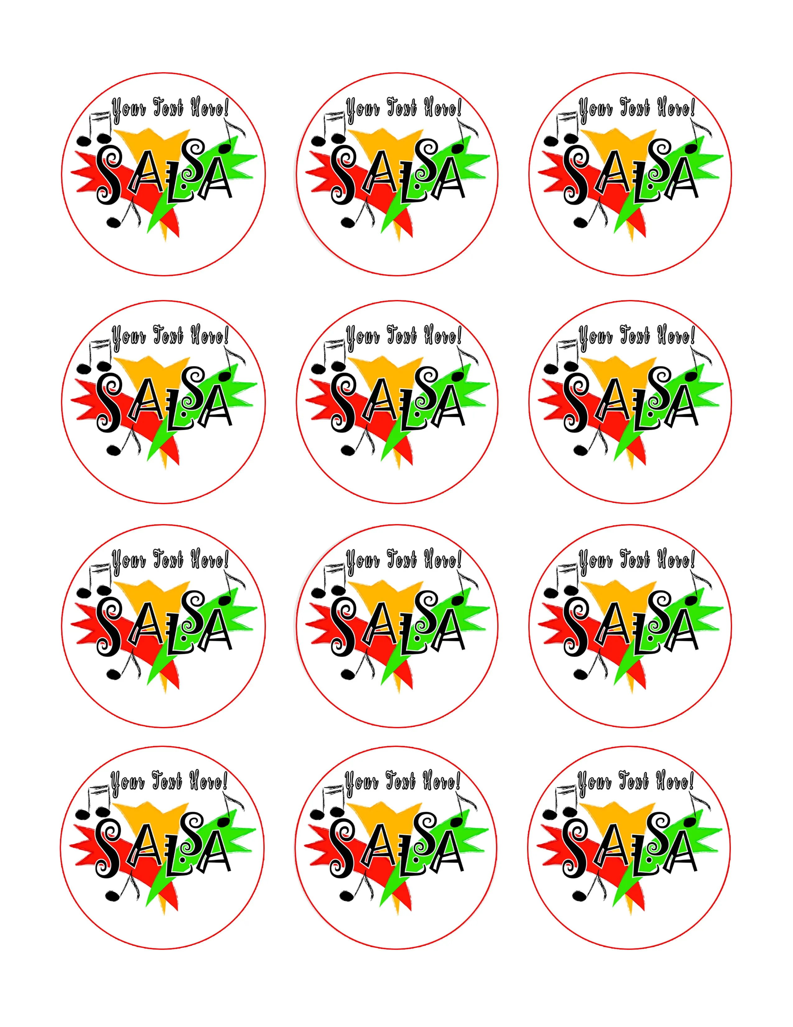 Salsa - Edible Cake Topper, Cupcake Toppers, Strips