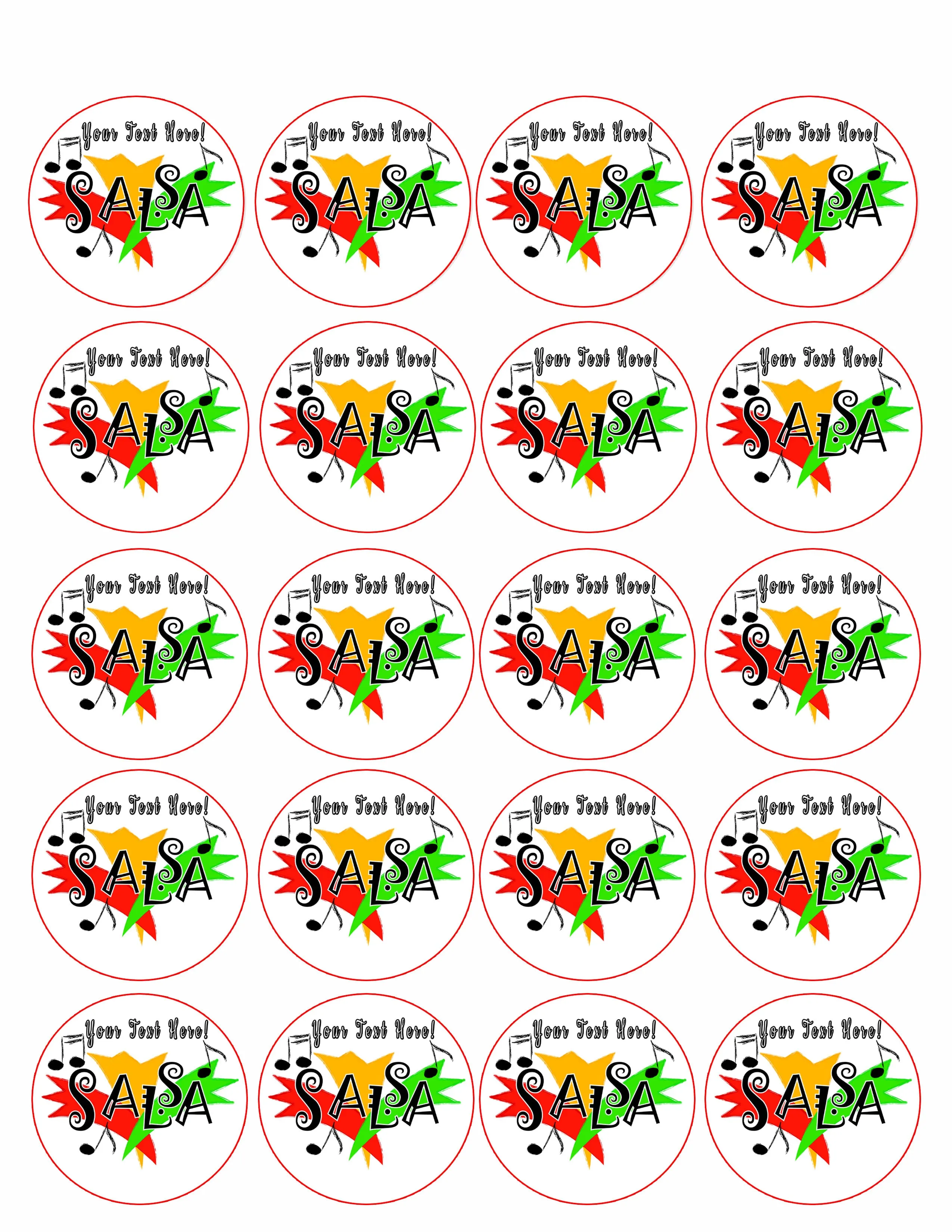 Salsa - Edible Cake Topper, Cupcake Toppers, Strips