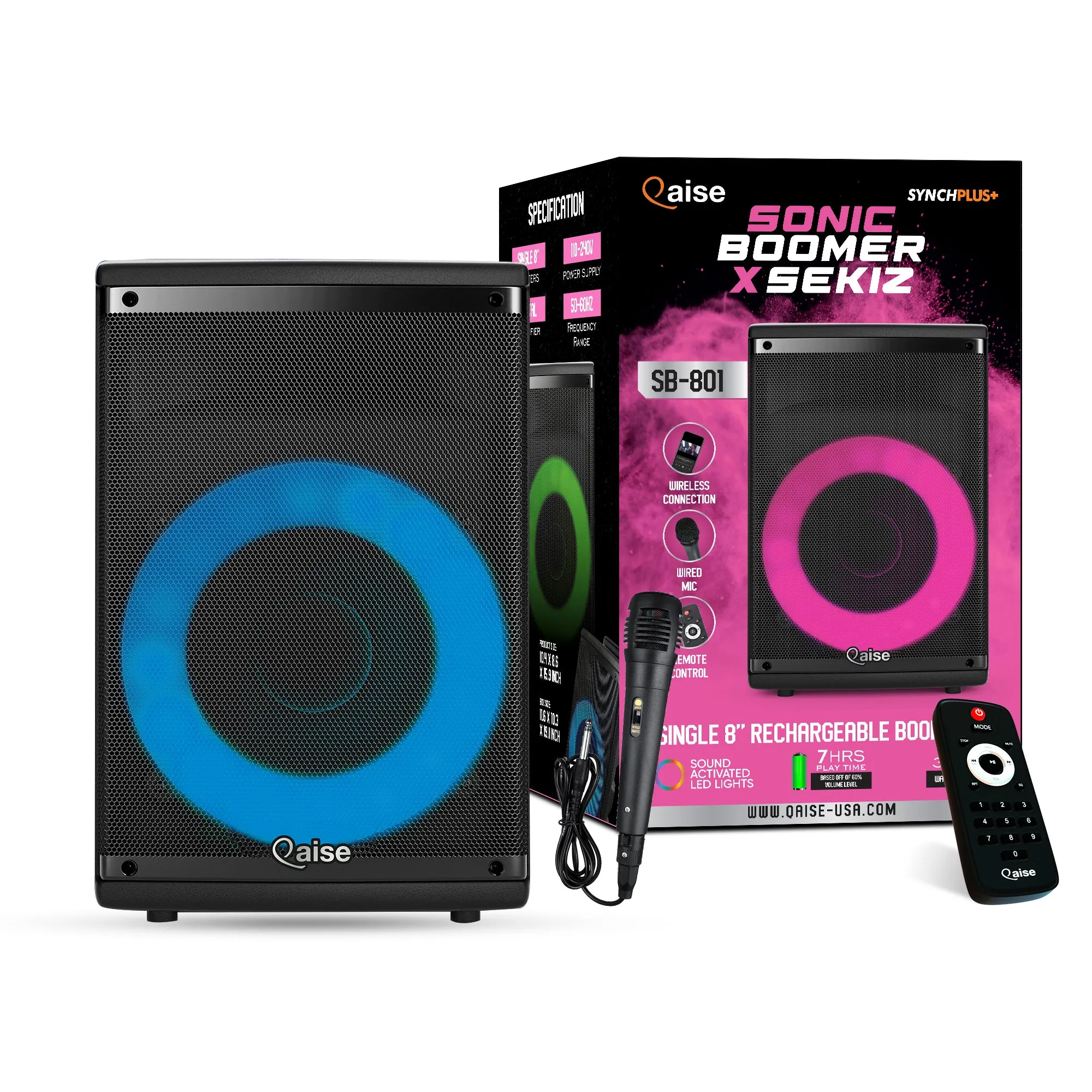SB-801 - Wireless PA Speaker with Built-in 8” Subwoofer hitting up to 3500 Watts peak power. HD Sound System for indoor/Outdoor Parties.