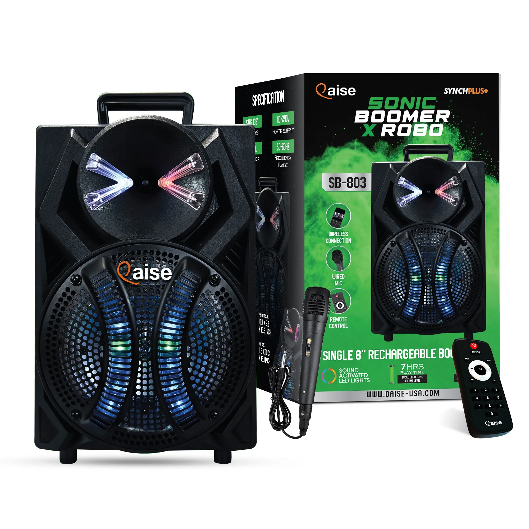 SB-803 - Wireless PA Speaker with Built-in 8” Subwoofer hitting up to 3500 Watts peak power. HD Sound System for indoor/Outdoor Parties.