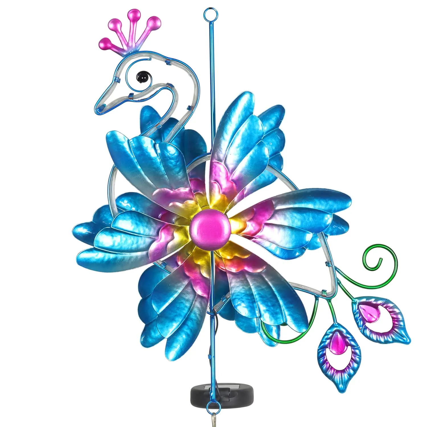Solar Double Spinner Metal Peacock Wind Chime, 14 by 42 Inches