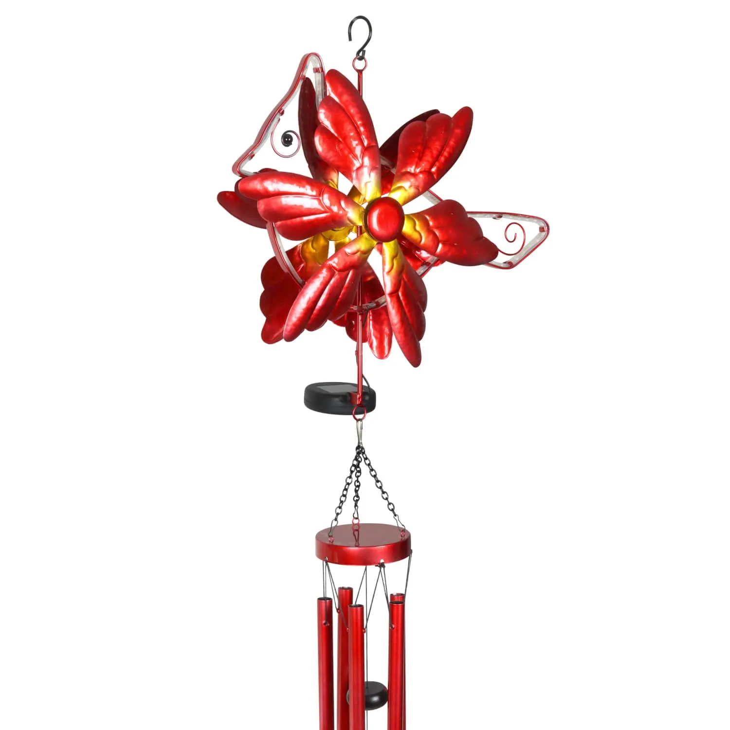 Solar Double Spinner Metal Red Cardinal Wind Chime, 16 by 42 Inches