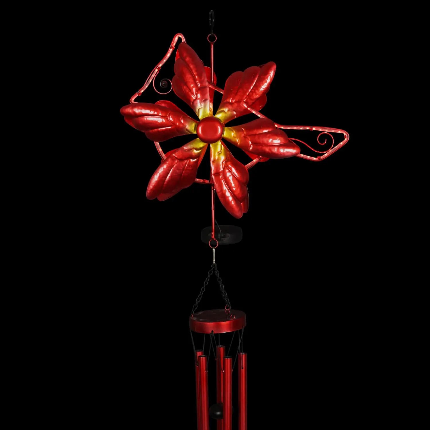 Solar Double Spinner Metal Red Cardinal Wind Chime, 16 by 42 Inches