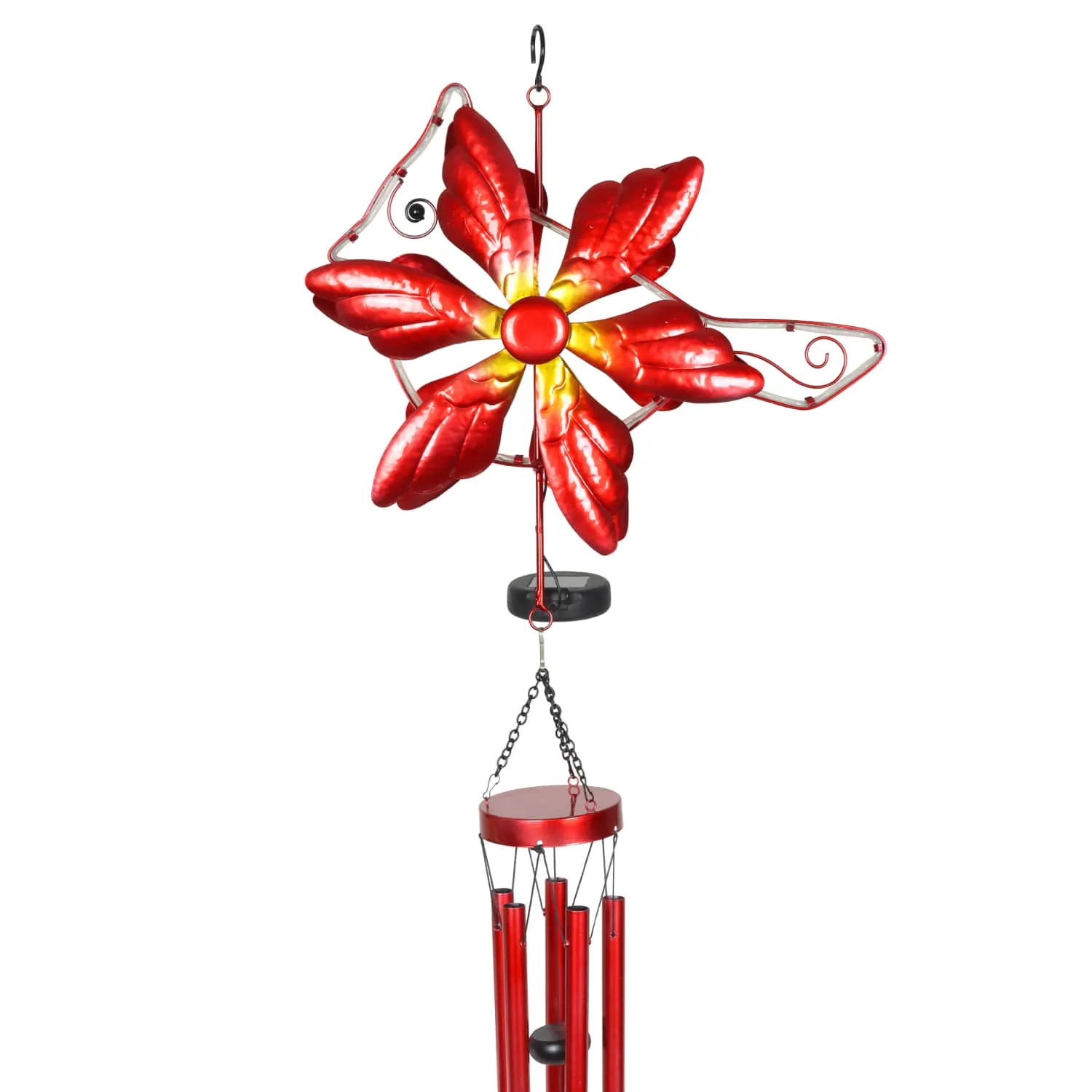 Solar Double Spinner Metal Red Cardinal Wind Chime, 16 by 42 Inches