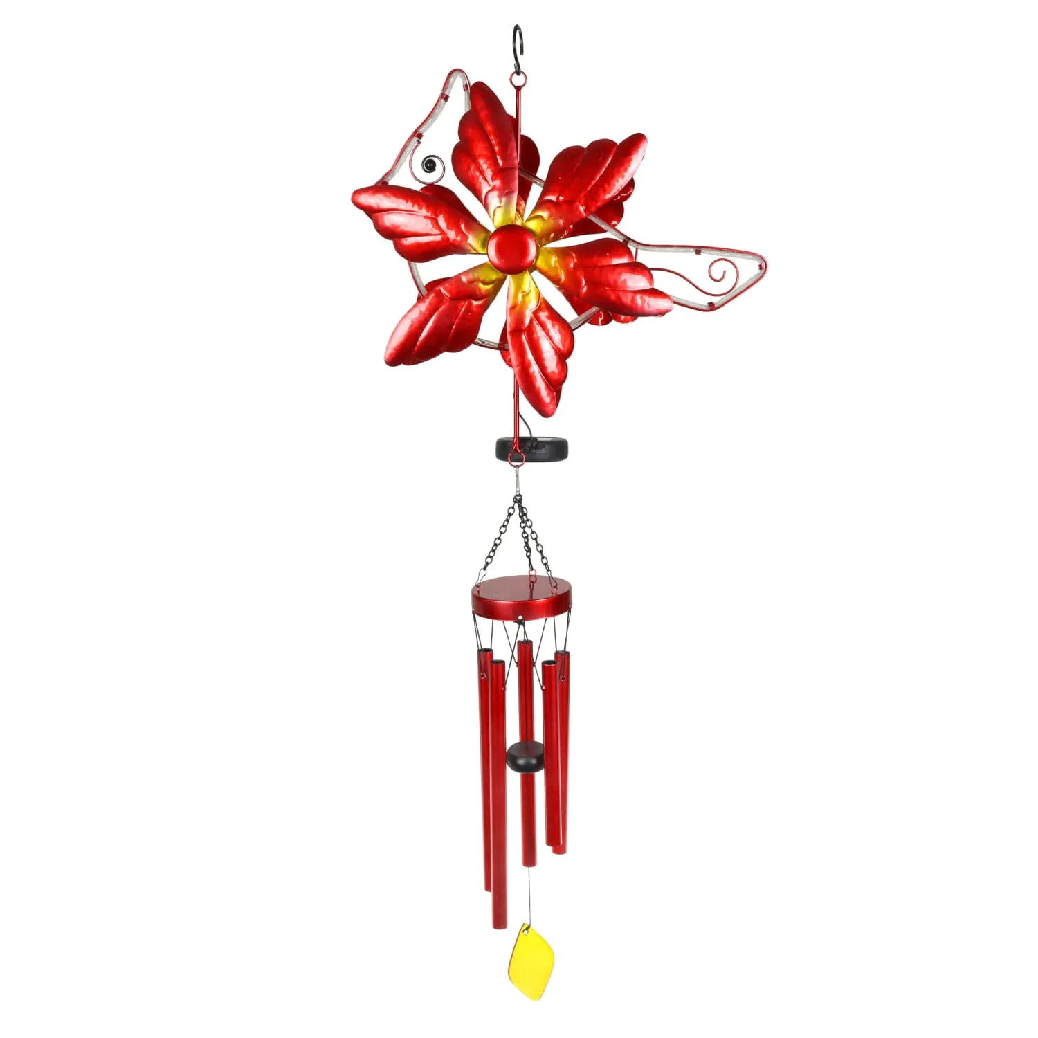 Solar Double Spinner Metal Red Cardinal Wind Chime, 16 by 42 Inches
