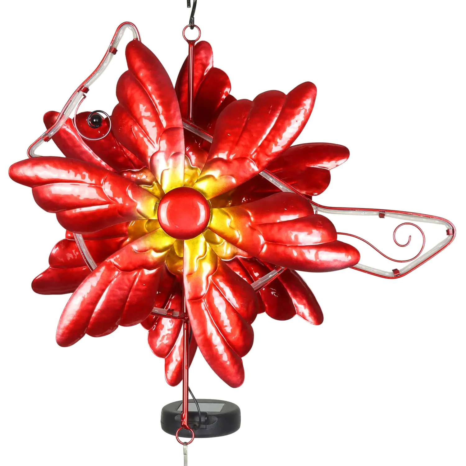 Solar Double Spinner Metal Red Cardinal Wind Chime, 16 by 42 Inches