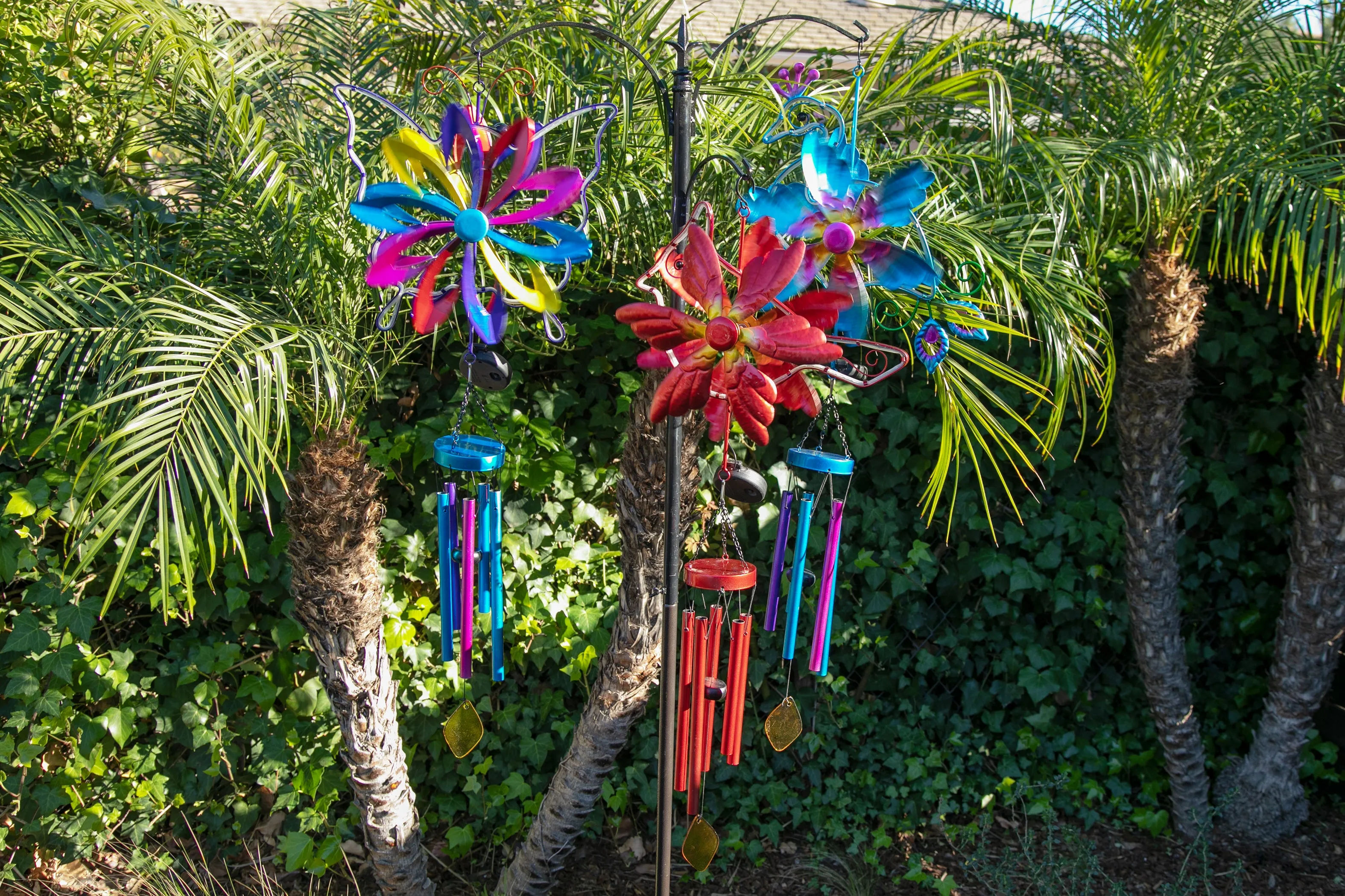 Solar Double Spinner Metal Red Cardinal Wind Chime, 16 by 42 Inches