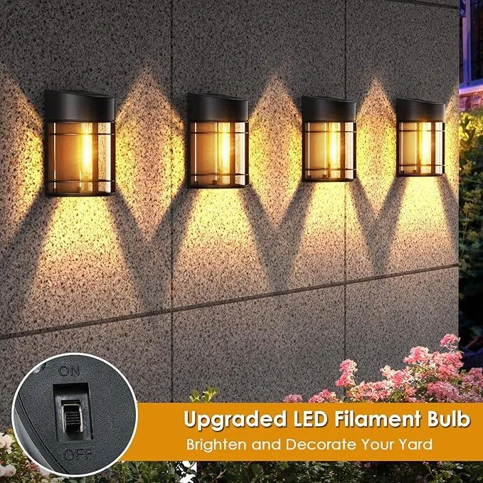 Solar Fence Lights, LED Solar Outdoor Lights Waterproof Solar Deck Lights Patio Decor for Outside Yard Porch Driveway