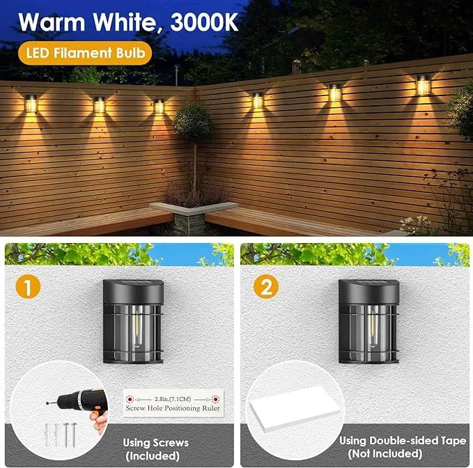 Solar Fence Lights, LED Solar Outdoor Lights Waterproof Solar Deck Lights Patio Decor for Outside Yard Porch Driveway