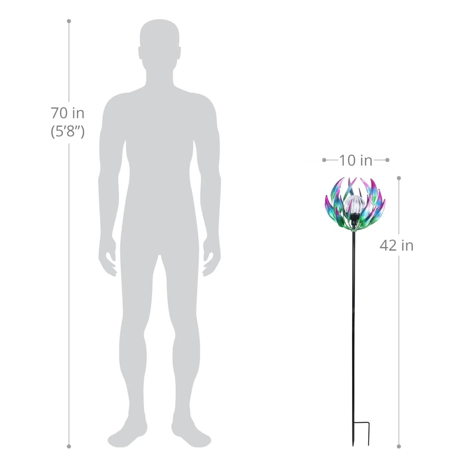 Solar Metal Blue Spinning Flower Stake with LED Ball, 19 by 42 Inches