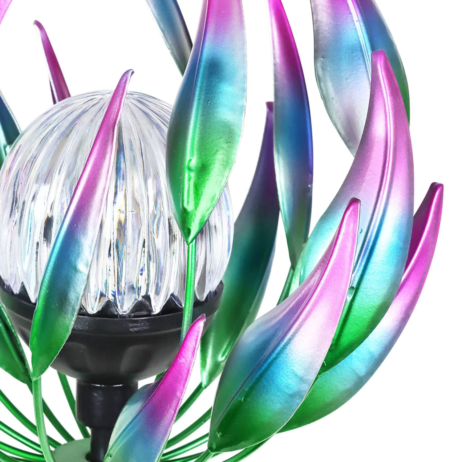 Solar Metal Blue Spinning Flower Stake with LED Ball, 19 by 42 Inches