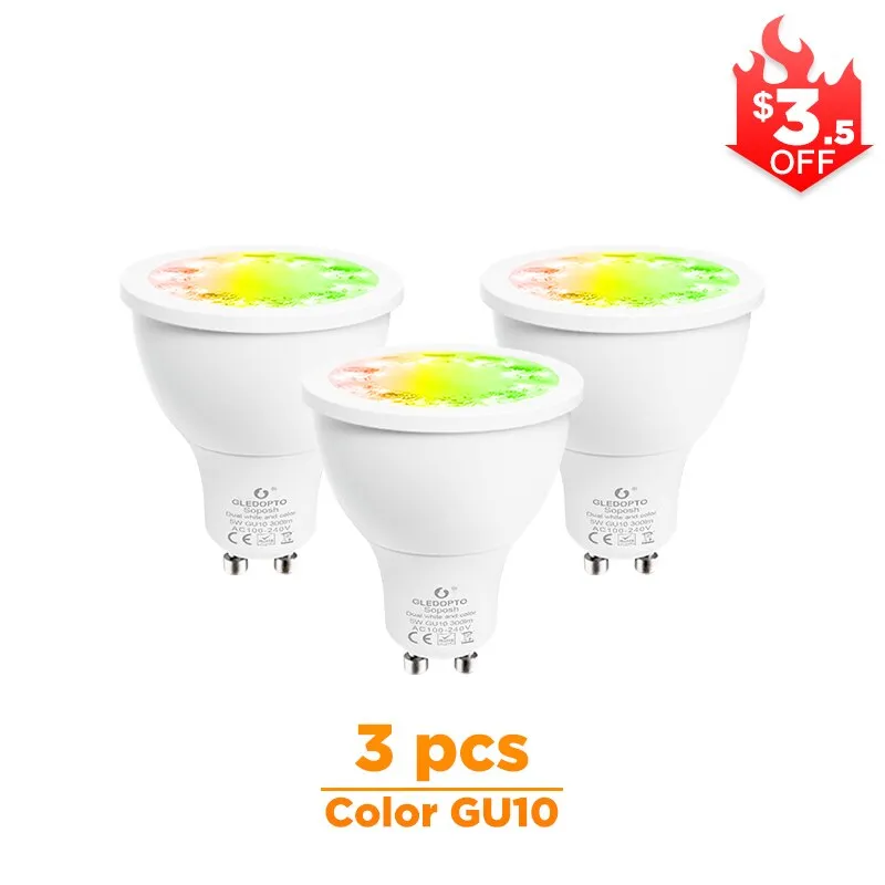 soposh dual white and color  LED  spotlight GU10  RGBW/CW  5W ZGBEE ZLL AC100-240V work with amazon echo plus LED BULB cct gu10