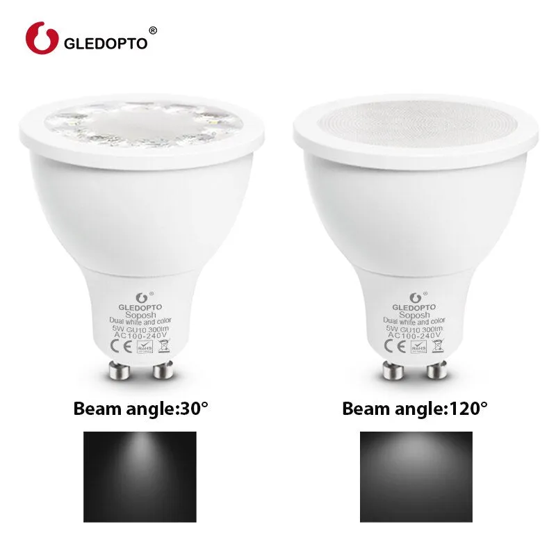 soposh dual white and color  LED  spotlight GU10  RGBW/CW  5W ZGBEE ZLL AC100-240V work with amazon echo plus LED BULB cct gu10