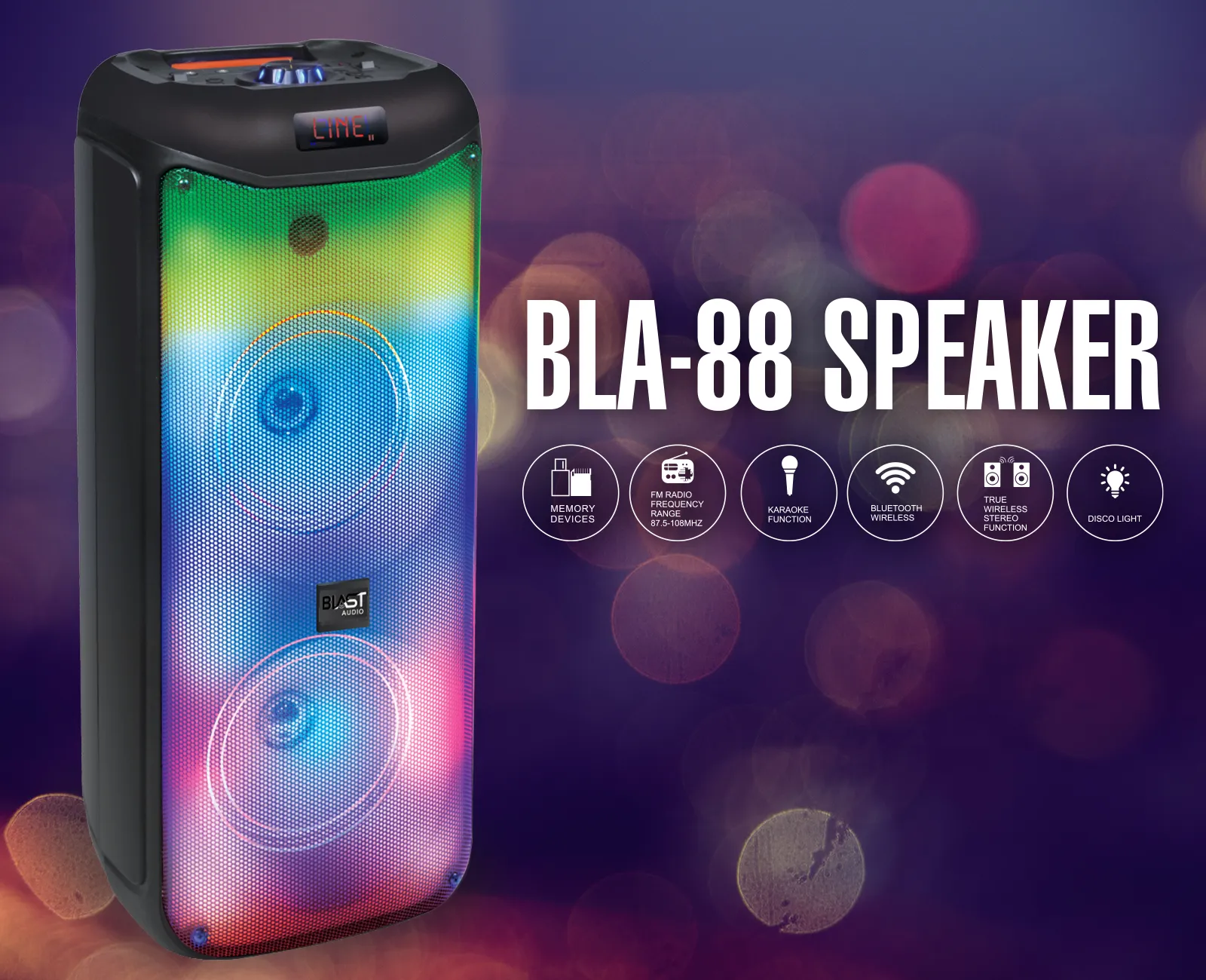 TOPTECH BLA-88 2x8" Bluetooth Party Speakers with Disco Lights, 10,000W Power, Wireless Microphone