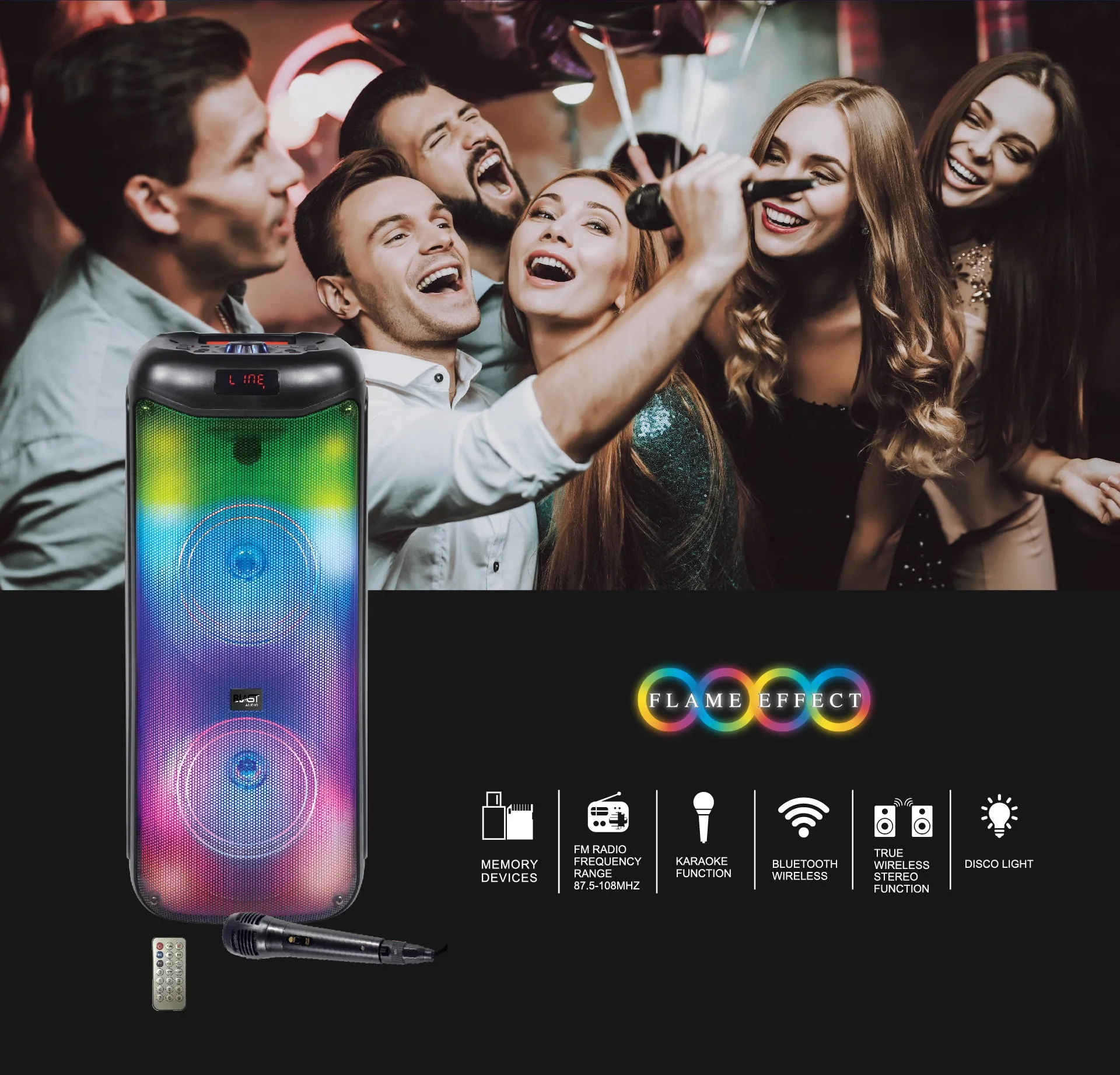 TOPTECH BLA-88 2x8" Bluetooth Party Speakers with Disco Lights, 10,000W Power, Wireless Microphone