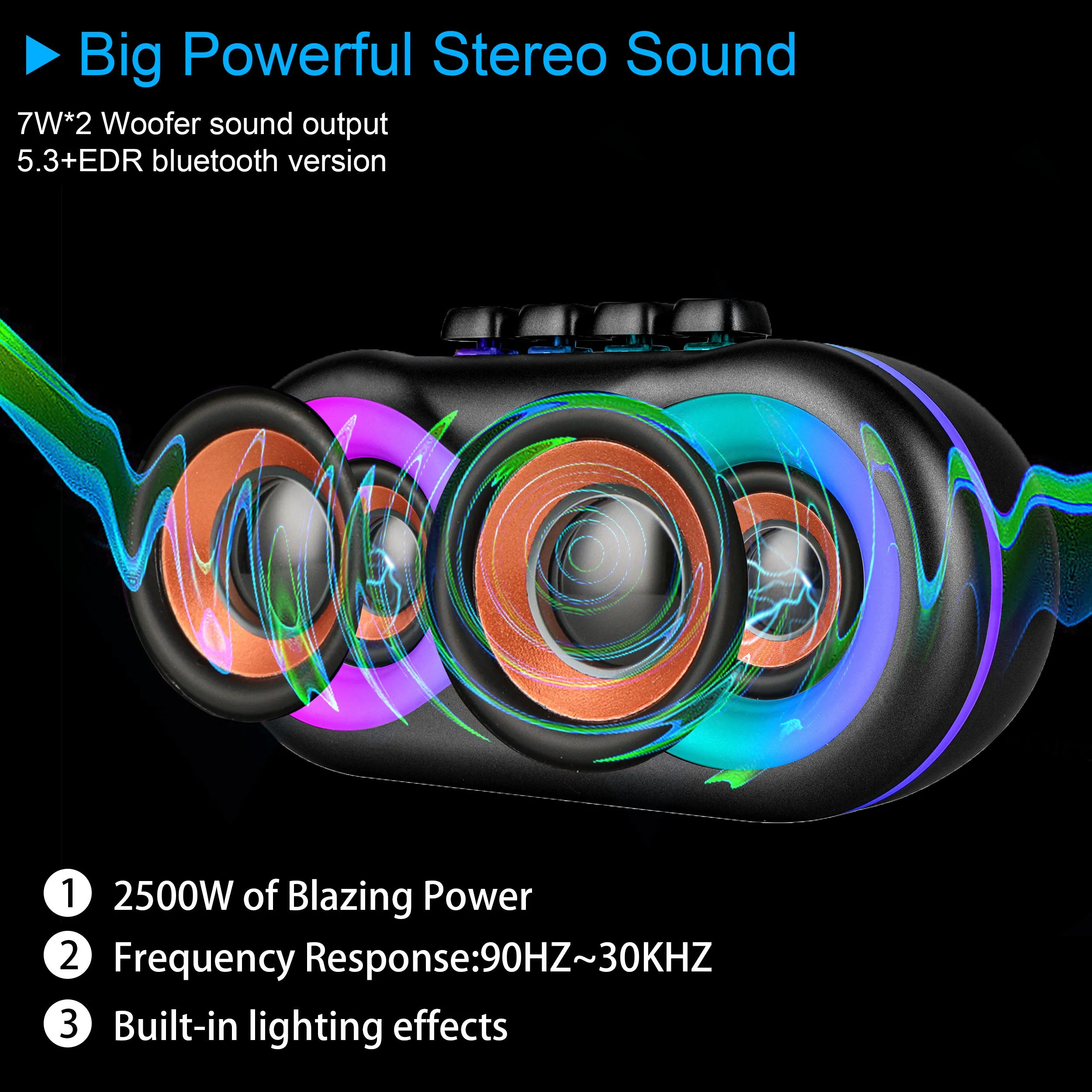 TOPTECH BRAZE-6 Dual 3" Bluetooth Speaker with LED Lights & Powerful Sound