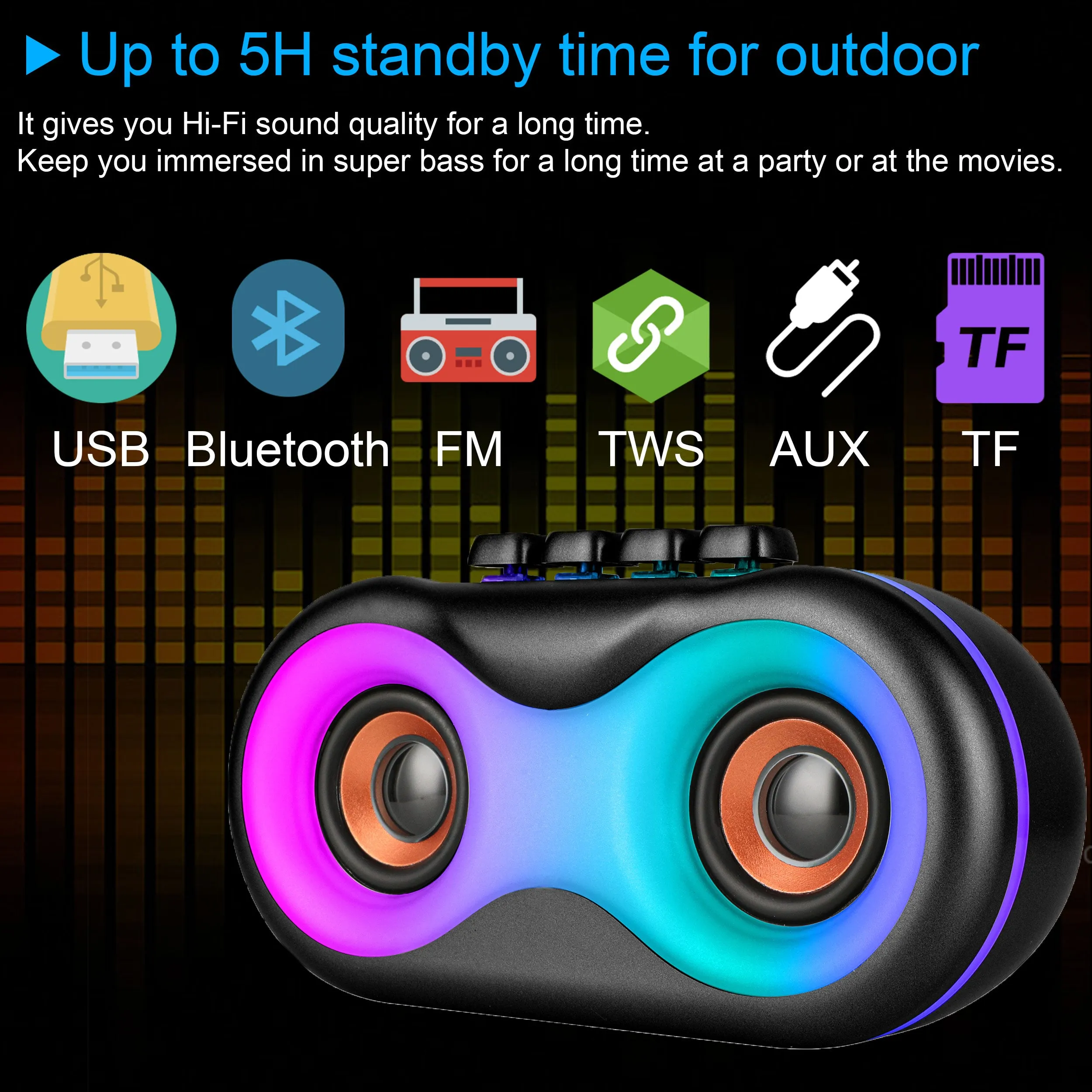 TOPTECH BRAZE-6 Dual 3" Bluetooth Speaker with LED Lights & Powerful Sound
