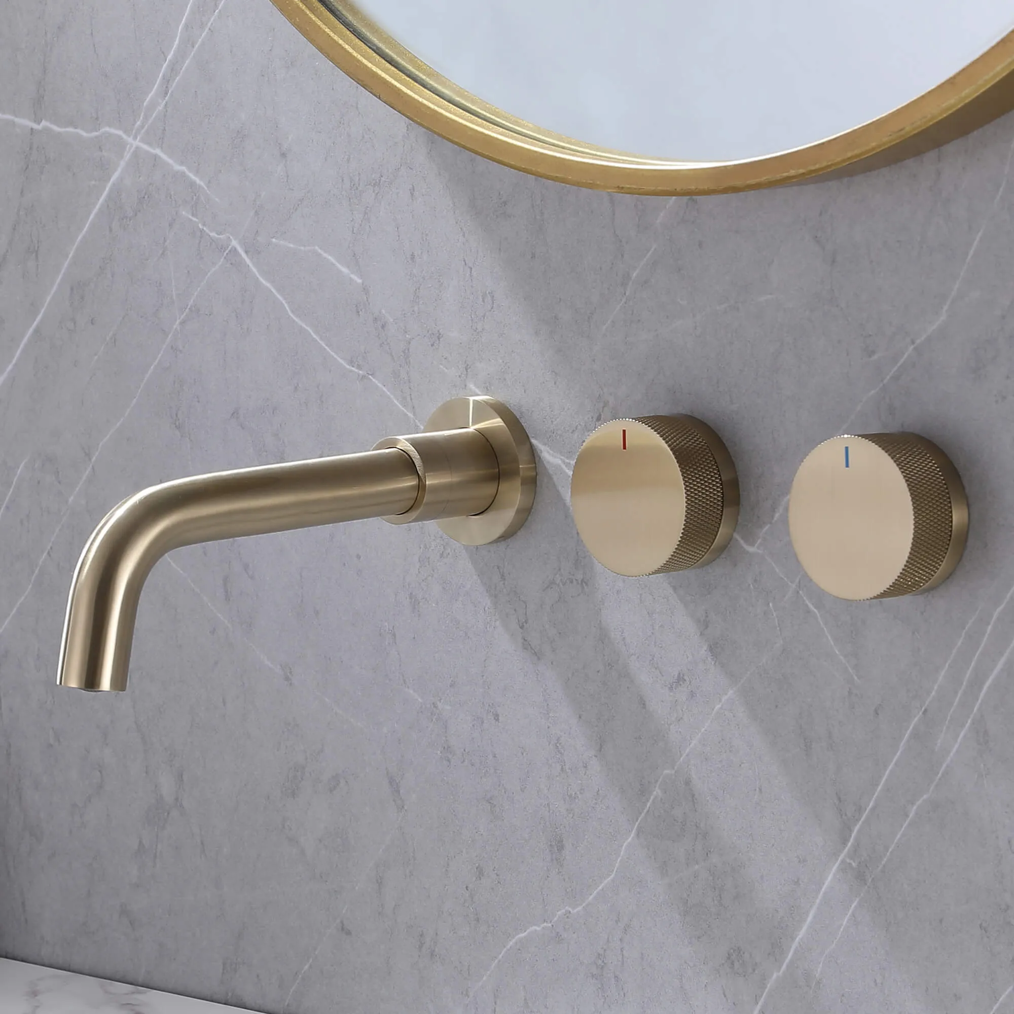 Wall Mount 2-Handle Bathroom Sink Faucet Brushed Gold AMS21524NS
