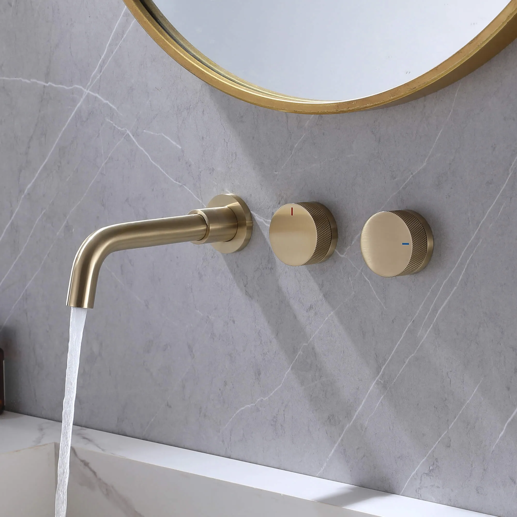 Wall Mount 2-Handle Bathroom Sink Faucet Brushed Gold AMS21524NS