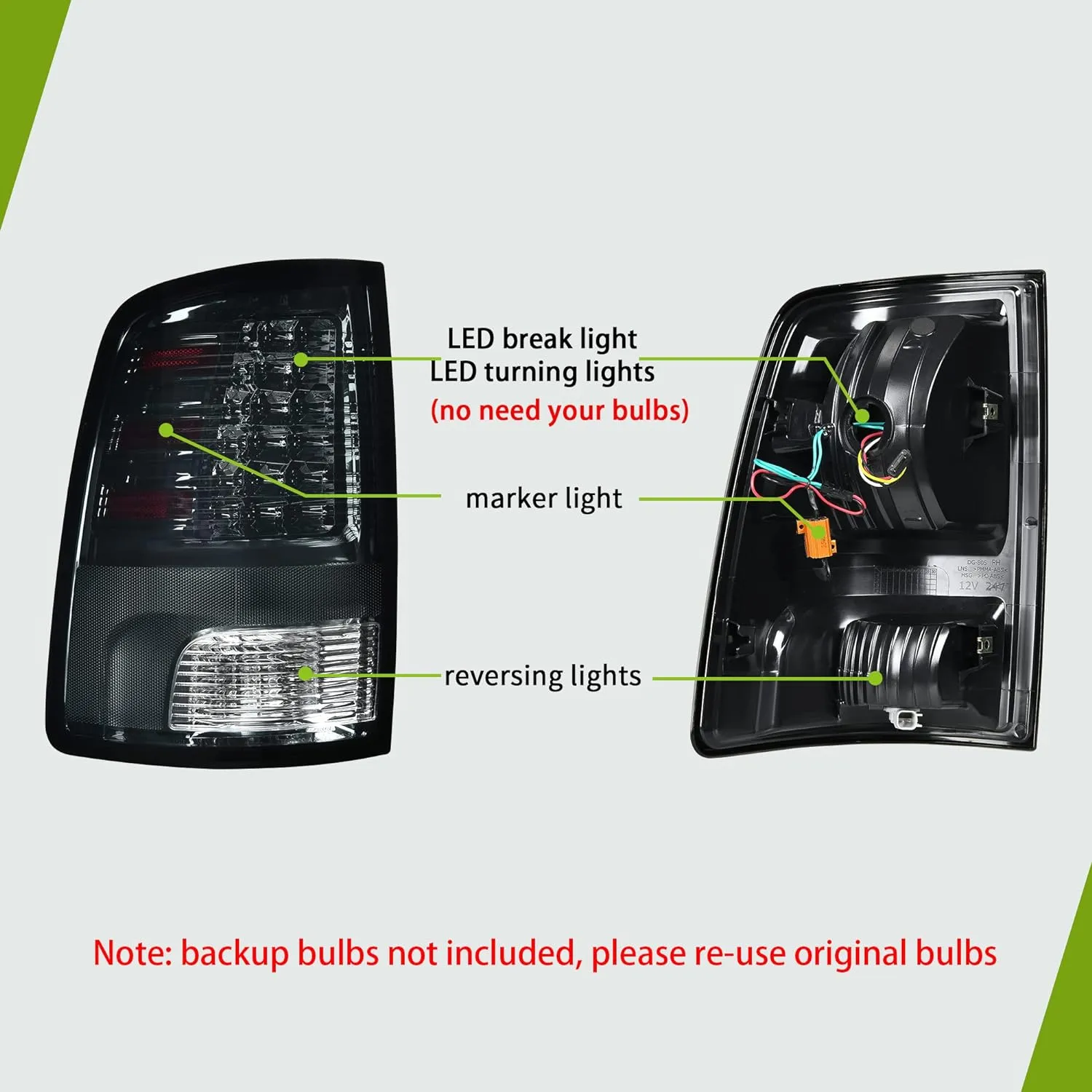 YITAMOTOR® Tail Lights Compatible with 2009-2018 Dodge Ram 1500, 2010-2018 Dodge Ram 2500 3500, 19-22 Ram 1500 Classic Black Smoked Lens Replacement LED Brake Tail Lamps Taillights Assembly