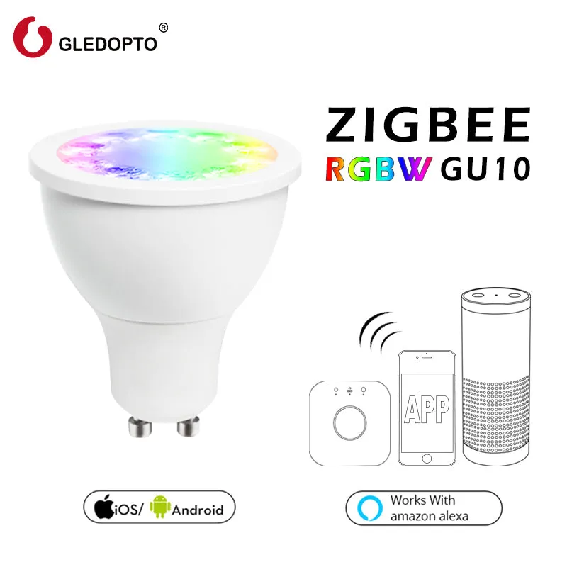ZIGBEE rgbw gu10 spot light , rgbw rgb cct gu10 spotlight zigbee zll 5W AC100-240V led APP controller work with Amazon echo plus
